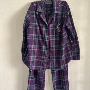 Ralph Lauren Black Label Pajama Set L Purple Tartan Plaid Flannel Sleepwear